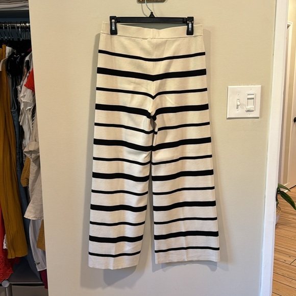 BELA NYC Wide Leg Knit Cotton Pants in Black & Cream Stripe sz M EUC - Picture 3 of 5
